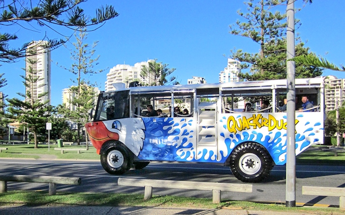 Quack'R Duck amphibious vehicle on Gold Coast city tour.