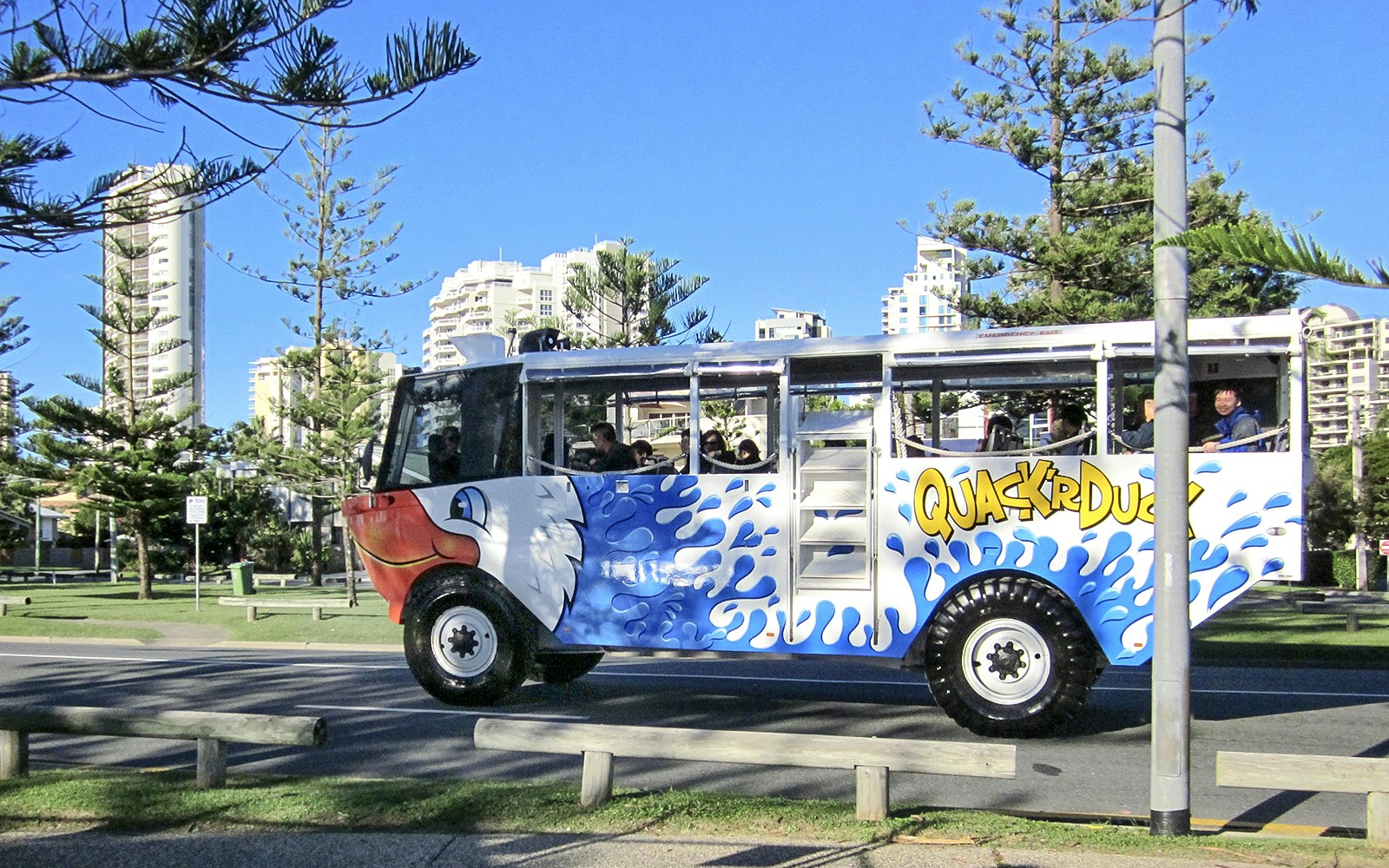 Quack'R Duck amphibious vehicle on Gold Coast city tour.