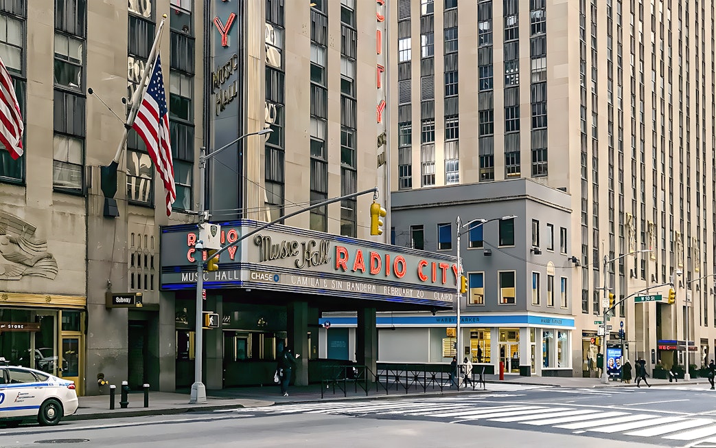 Radio City Music Hall entrance at Rockefeller Center, New York City.