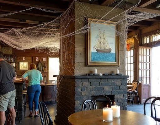 Inside Lafitte’s Blacksmith Shop, patrons at bar, New Orleans haunted pub crawl.