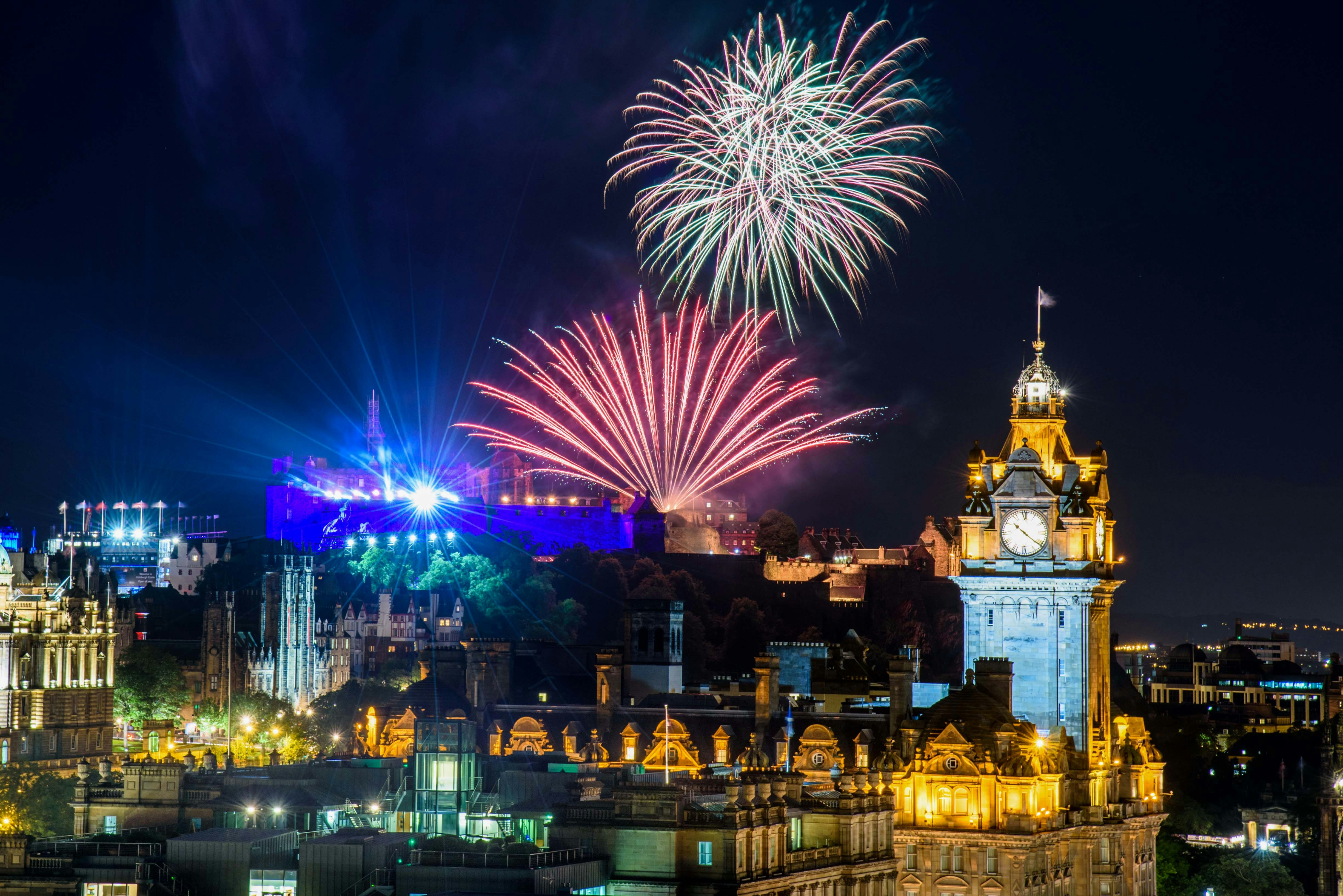 Fireworks over Edinburgh Castle during Hogmanay celebrations.