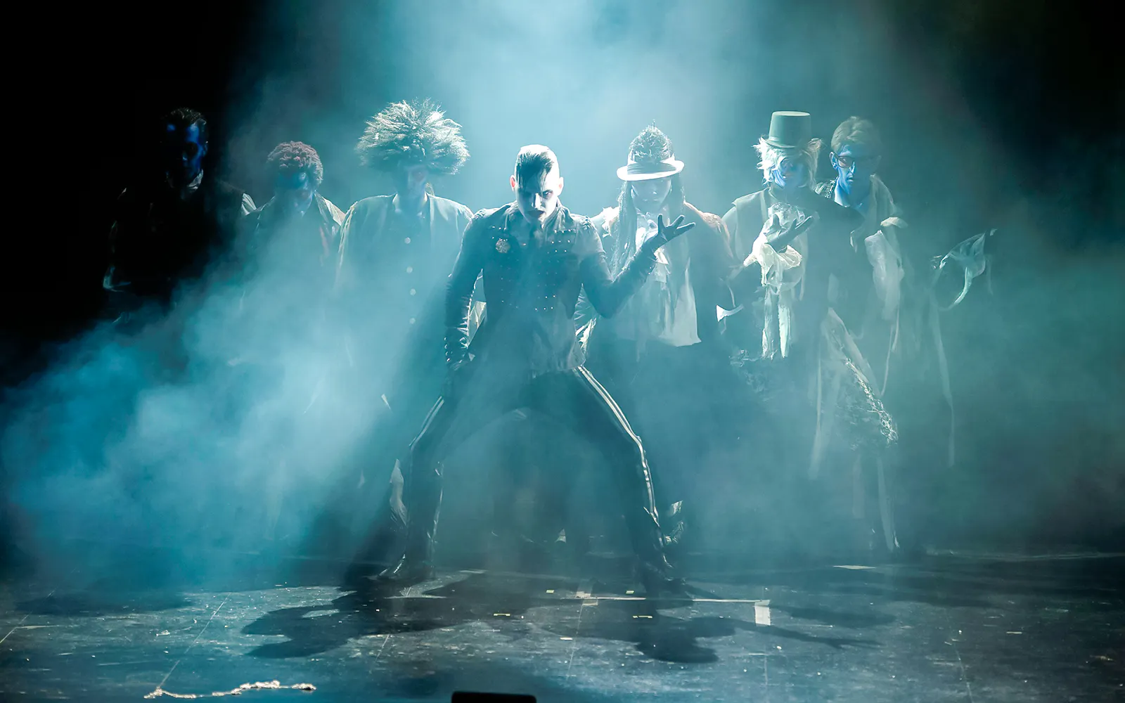 Performers in costume during Halloween Haunt show at Dorney Park.