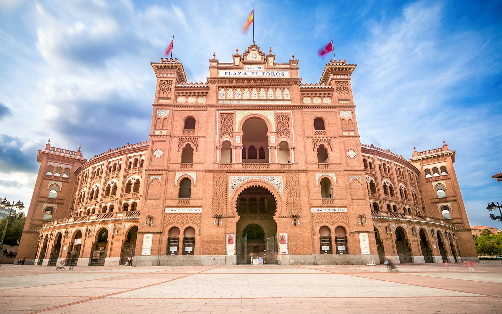 Plaza de Toros de Las Ventas in Madrid, iconic bullring with red brick facade.