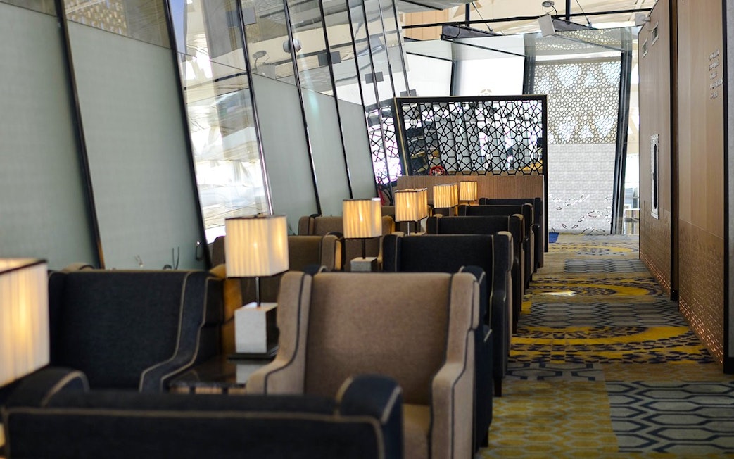 Seating area in Plaza Premium Lounge at King Abdulaziz International Airport.