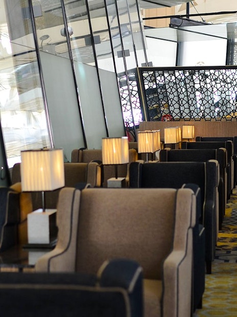 Seating area in Plaza Premium Lounge at King Abdulaziz International Airport.