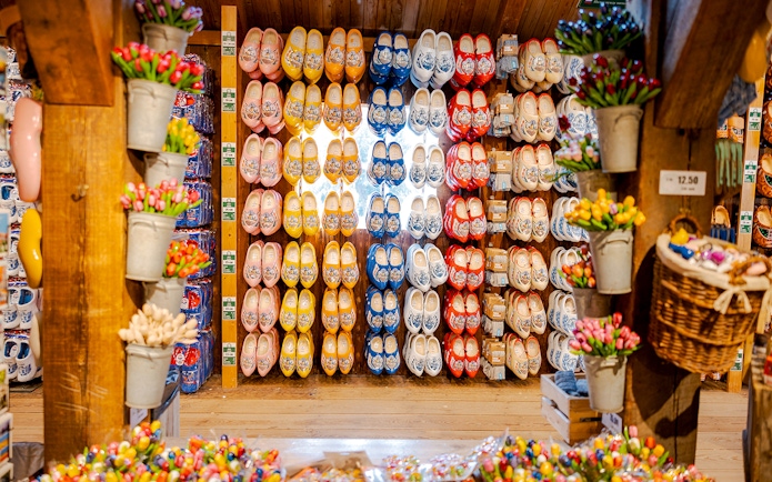Wooden shoes displayed for sale at Zaanse Schans, Netherlands.