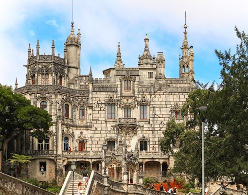 Quinta de Regaleira palace with ornate Gothic architecture in Sintra, Portugal.
