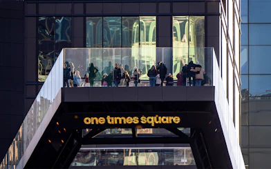 Visitors on the One Times Square Skywalk in New York City.