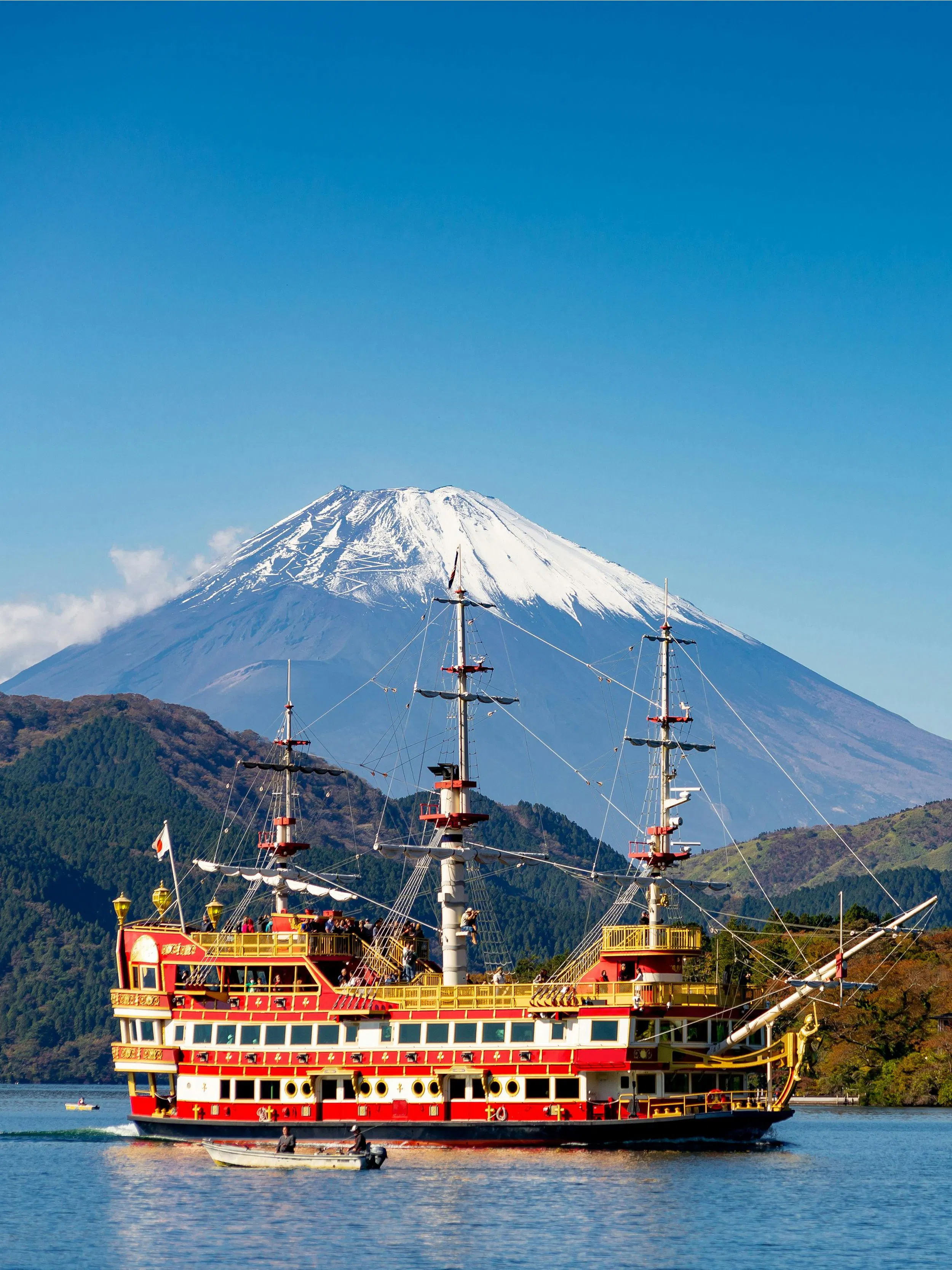 Pirate ship on Lake Ashi with Mount Fuji in the background, Hakone, Japan.