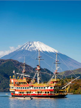 Pirate ship on Lake Ashi with Mount Fuji in the background, Hakone, Japan.