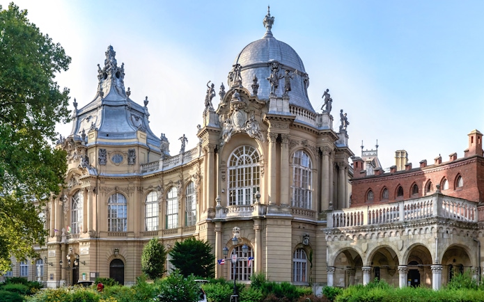 Vajdahunyad Castle museum exterior in Budapest, Hungary.