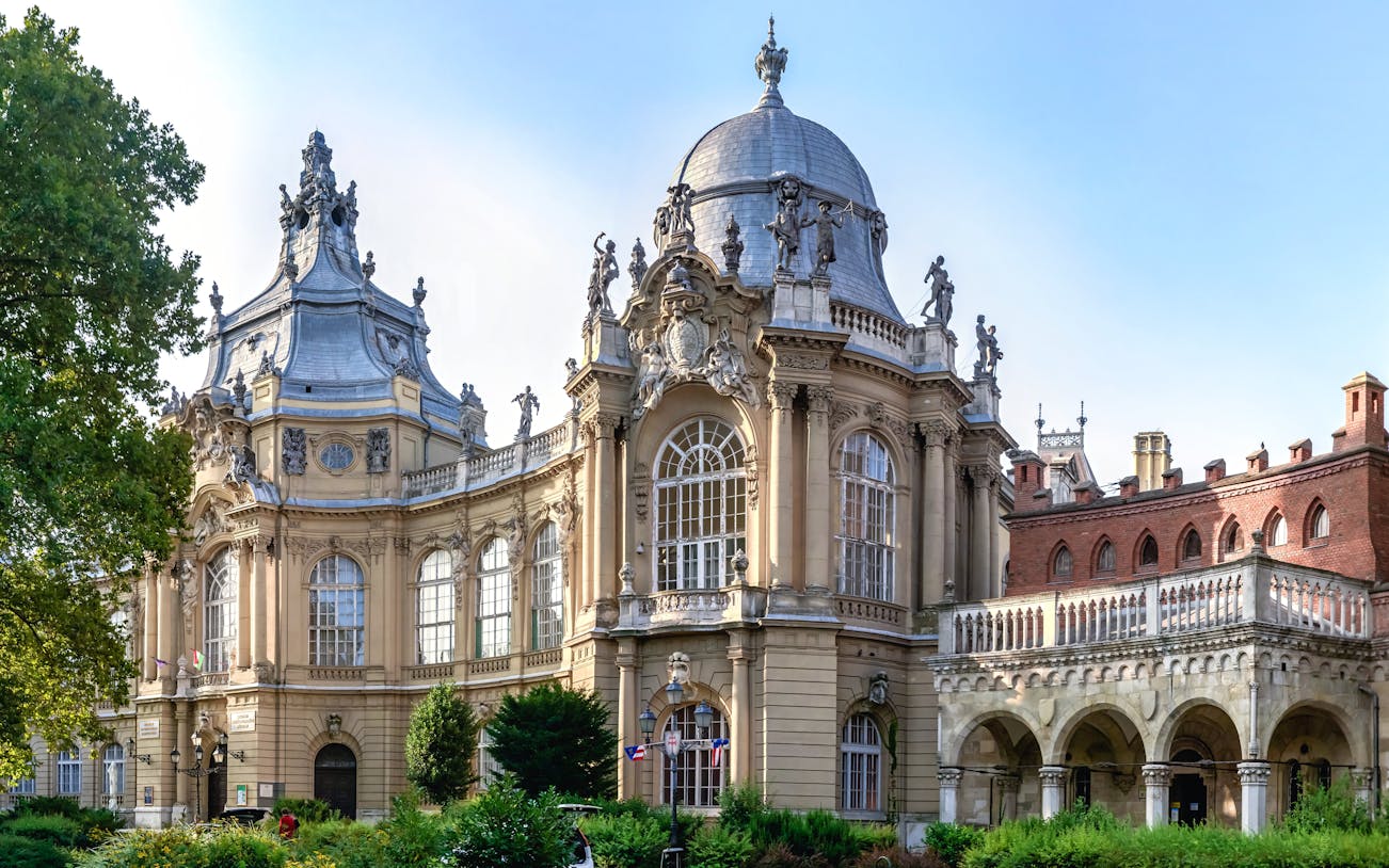 Vajdahunyad Castle museum exterior in Budapest, Hungary.