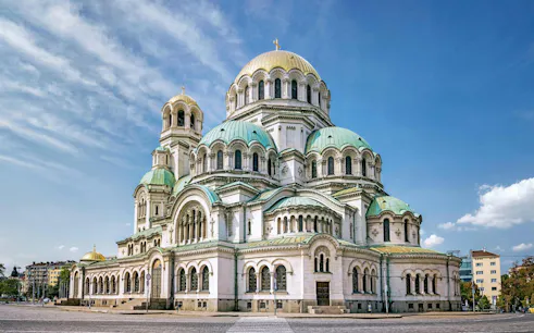 Alexander Nevsky Cathedral in Sofia, Bulgaria, featured in a self-guided city exploration game.