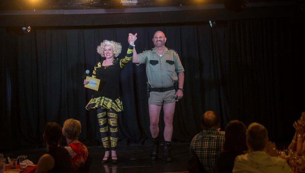 Performers on stage during "Marriage Can Be Murder" show in Las Vegas.