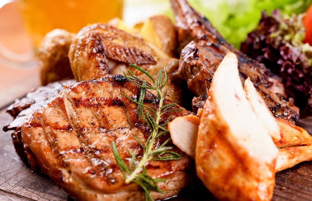 Grilled meats served near Belem Tower, Lisbon.