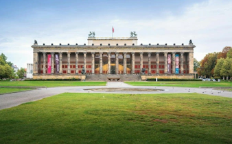 Altes Museum facade with columns and banners, Berlin Between Love and War game location.