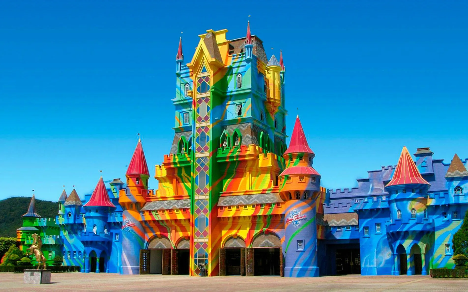 Colorful castle entrance at Beto Carrero World, Brazil.