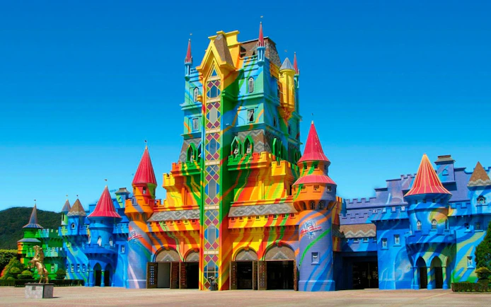 Colorful castle entrance at Beto Carrero World, Brazil.