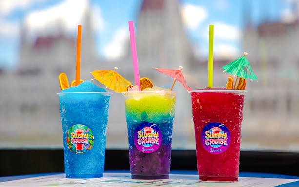 Slushies with umbrellas on Budapest Danube River sightseeing cruise.