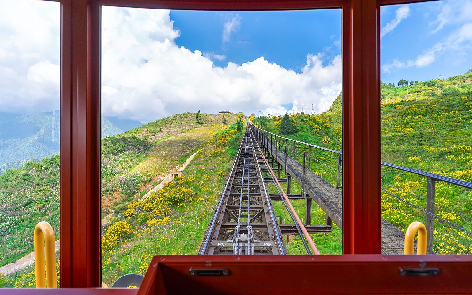 View from train ascending Fansipan Mountain at Sun World Fansipan Legend, Vietnam.