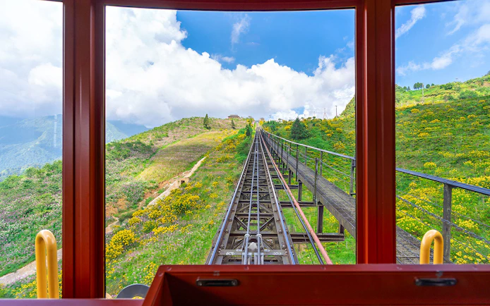 View from train ascending Fansipan Mountain at Sun World Fansipan Legend, Vietnam.