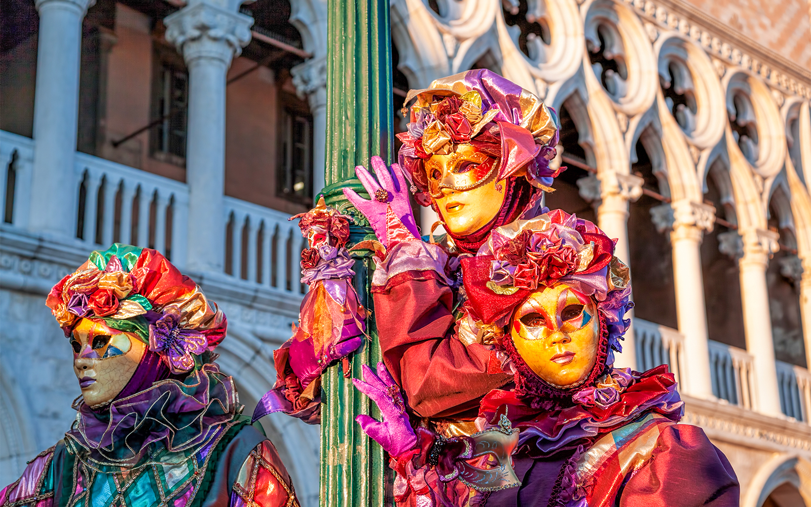 Venetian masks on display at the Venice Carnival, Italy.