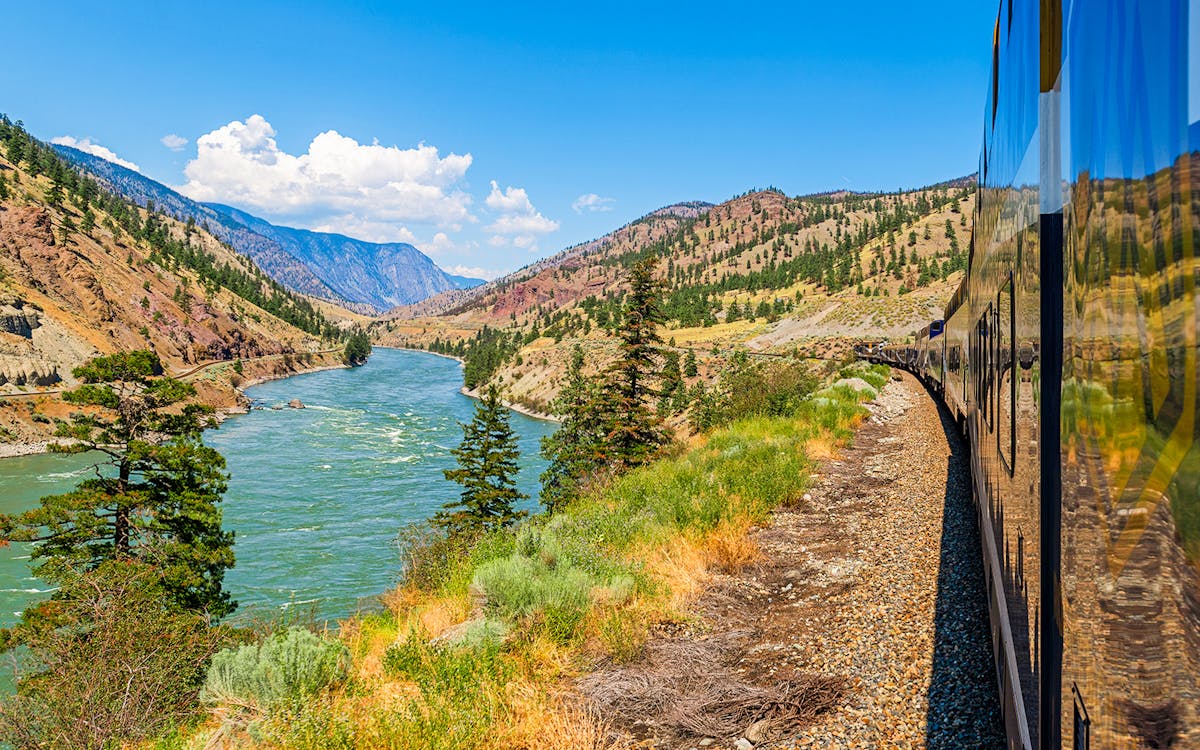 scenic view of Canadian Pacific Railway route during Vancouver to Banff train journey