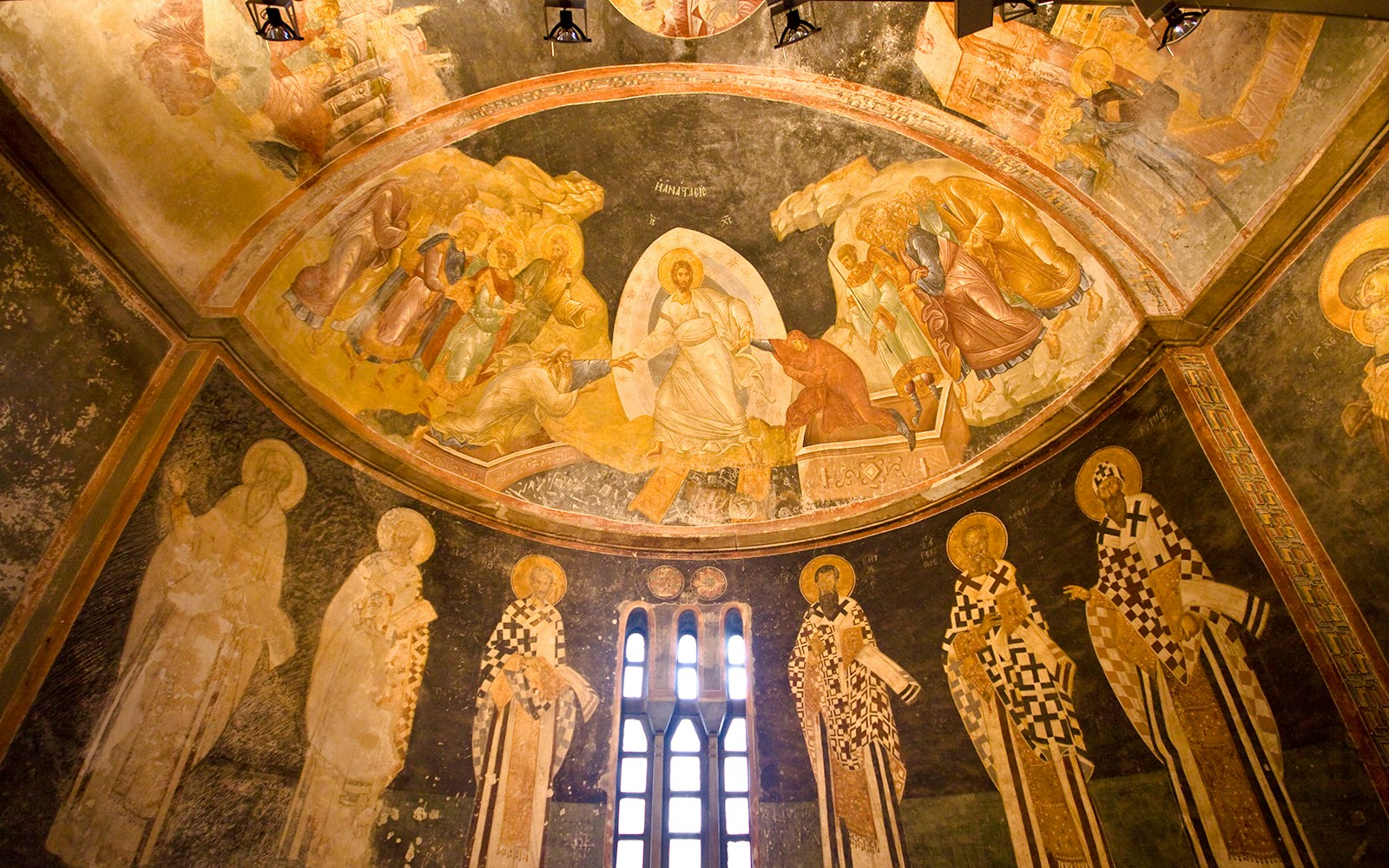 Frescoes depicting religious figures and scenes inside Kariye Mosque, Istanbul.