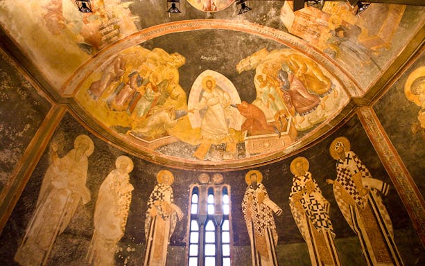 Frescoes depicting religious figures and scenes inside Kariye Mosque, Istanbul.