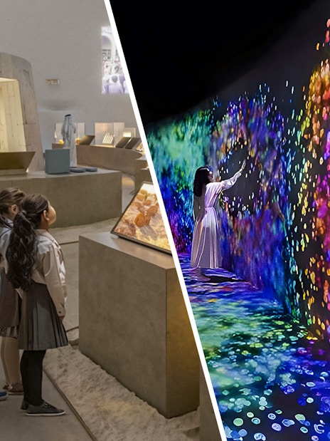 Children observing exhibits at Zayed National Museum, Abu Dhabi.