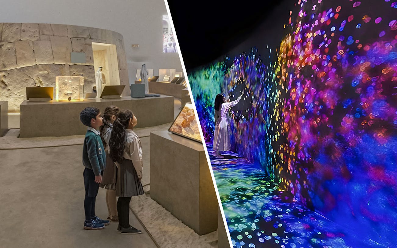 Children observing exhibits at Zayed National Museum, Abu Dhabi.
