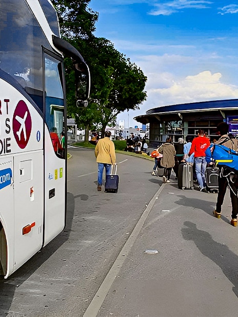 Aerobus at Paris Beauvais Airport with passengers heading to Paris Porte Maillot.