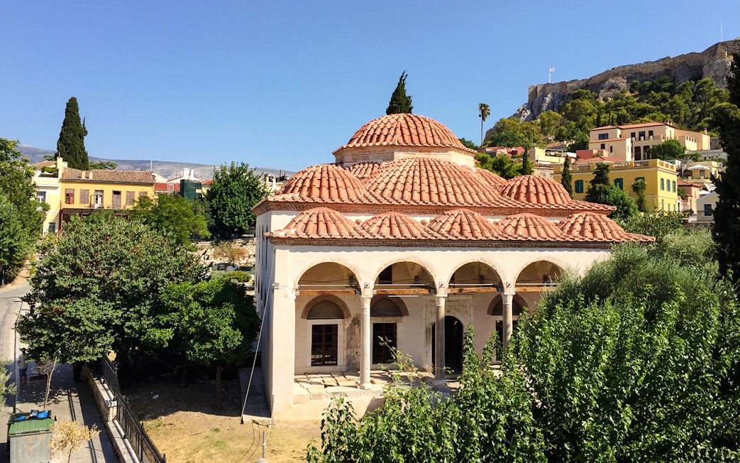 Fethiye Mosque with red-tiled domes in the ancient Roman Agora, Athens.