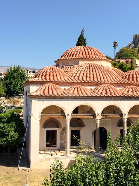 Fethiye Mosque with red-tiled domes in the ancient Roman Agora, Athens.