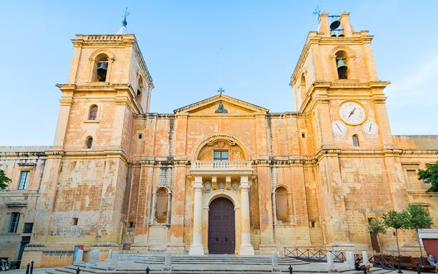 St. John's Co-Cathedral facade in Mdina, Malta, featured on the Mdina and Rabat Food and History Tour.