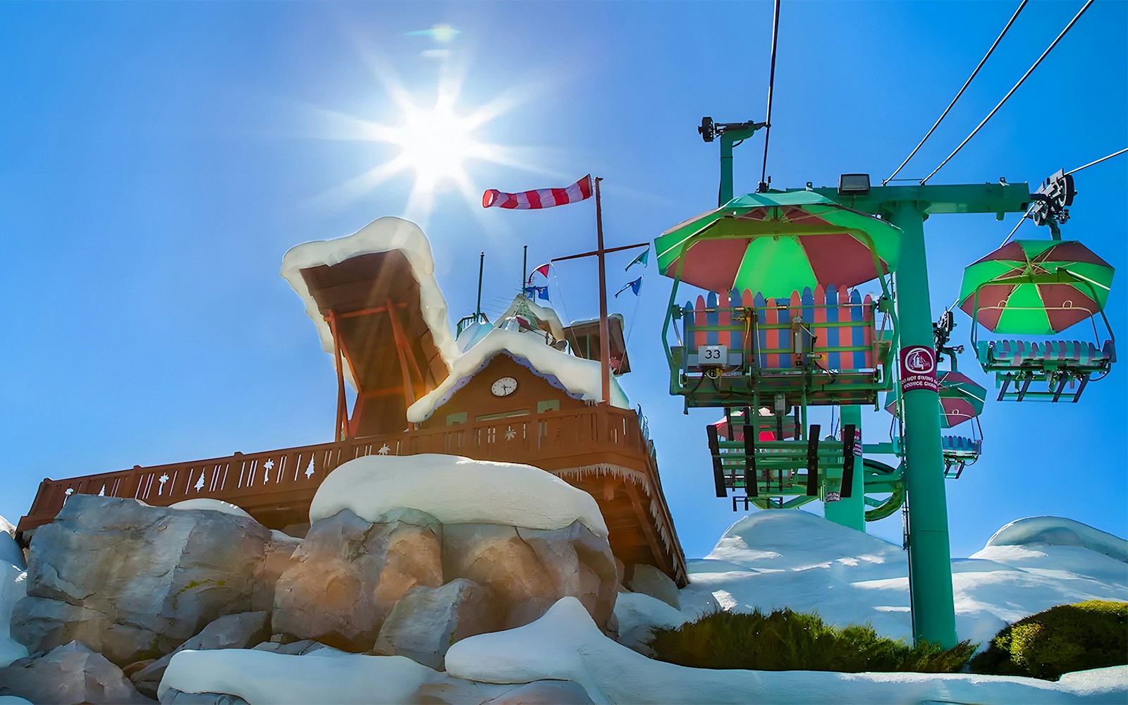 Ski resort-themed water park with chairlift and snowy structures at Walt Disney World Resort, Orlando.