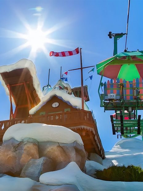Ski resort-themed water park with chairlift and snowy structures at Walt Disney World Resort, Orlando.