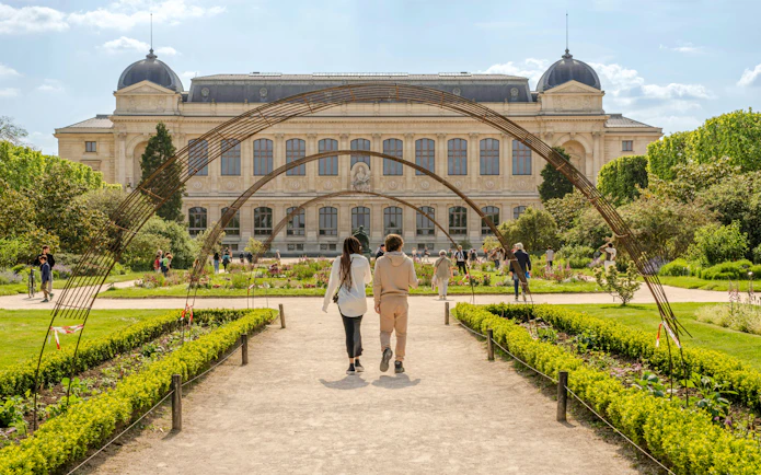Botanical Garden path leading to the Great Evolution Gallery in Paris, France.