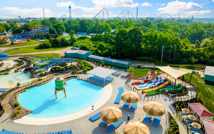 Splash River Junction water park with slides and pools at Kings Island.