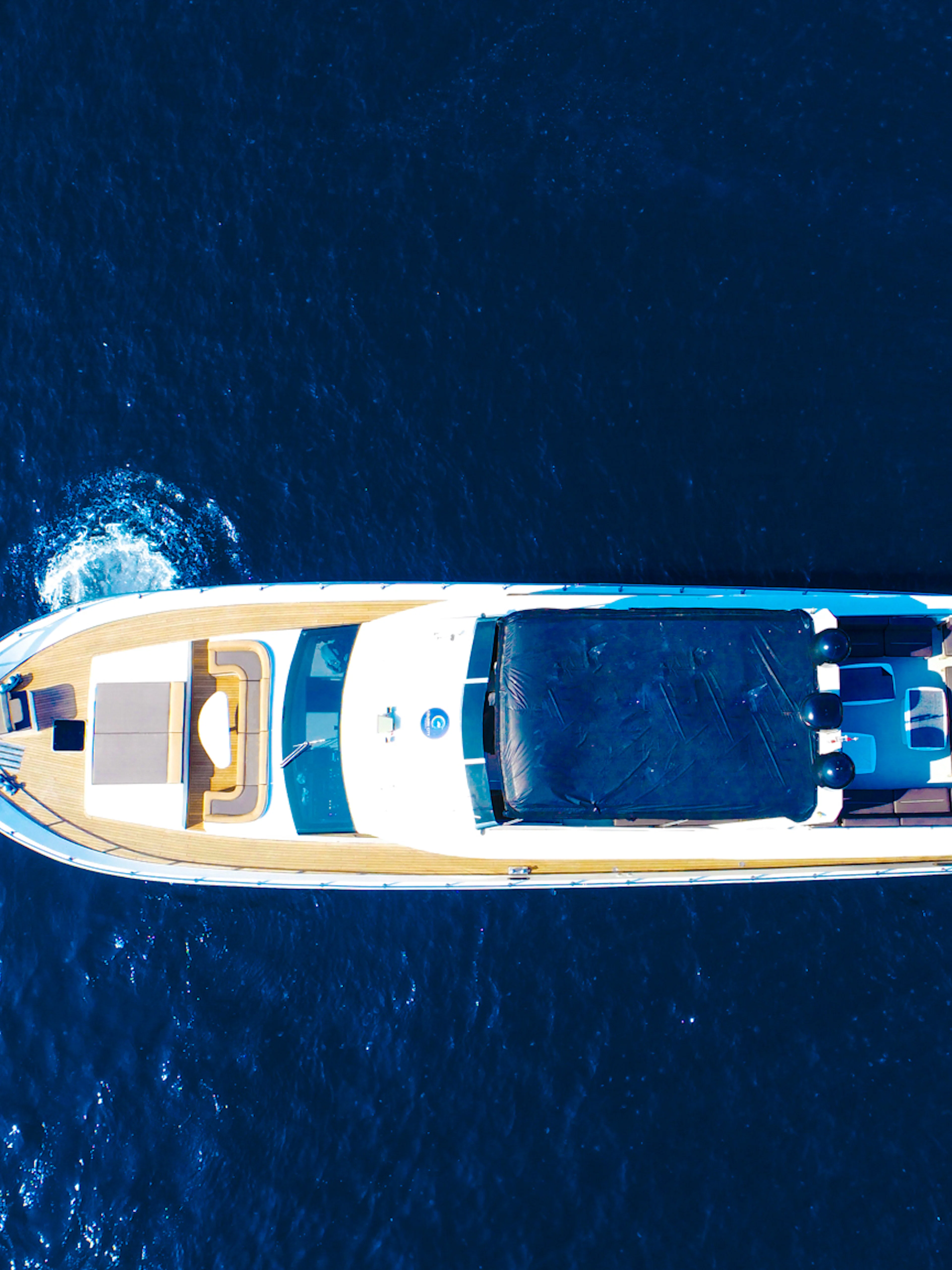 Aerial view of a yacht cruising on the Bosphorus in Istanbul.