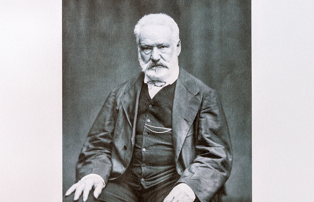 Victor Hugo statue in Paris, France, near Notre-Dame Cathedral.