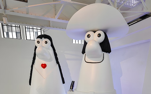 Cartoon sculptures at Lavazza Museum, Turin, part of the Hop-on Hop-off Bus Tour.