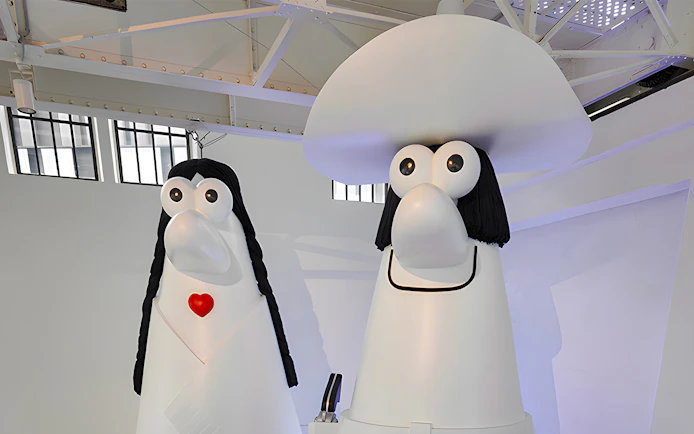 Cartoon sculptures at Lavazza Museum, Turin, part of the Hop-on Hop-off Bus Tour.