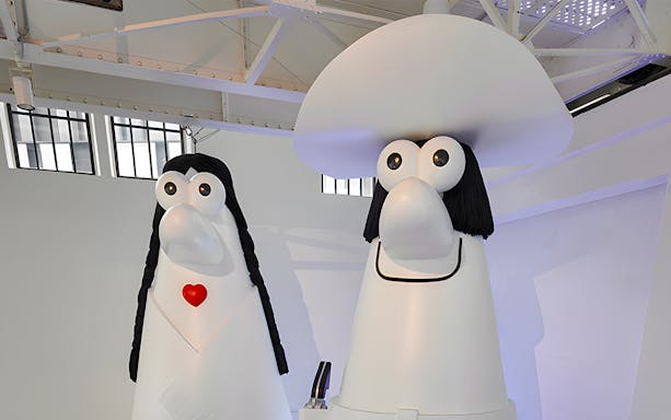 Cartoon sculptures at Lavazza Museum, Turin, part of the Hop-on Hop-off Bus Tour.