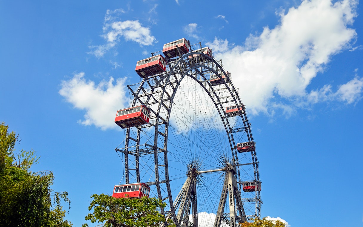 Vienna Giant Ferris Wheel against blue sky, part of Combo BBT tour.