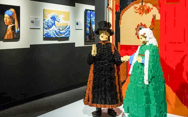 LEGO sculptures of famous artworks at The Art of the Brick exhibition.