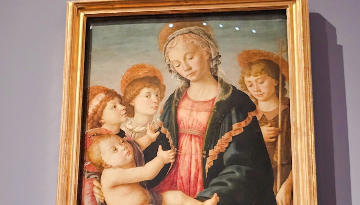 Madonna and Child with St. John and angel painting in Accademia Gallery, Florence.