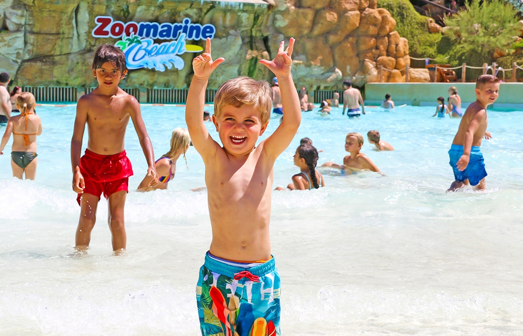 Visitors enjoying dolphin show at Zoomarine, Albufeira, Portugal with 2-day tickets.