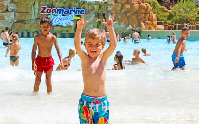 Children playing in the water at Zoomarine Portugal.