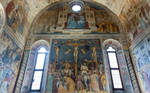 Frescoes in Padua depicting religious scenes, part of the UNESCO Urbs Picta Card tour.